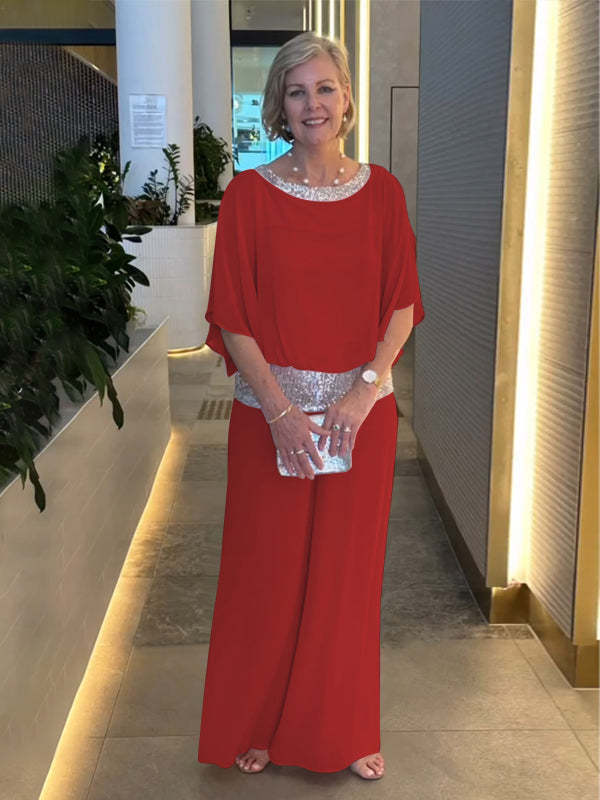 Sequined Colorblock Elegant Two-piece Set