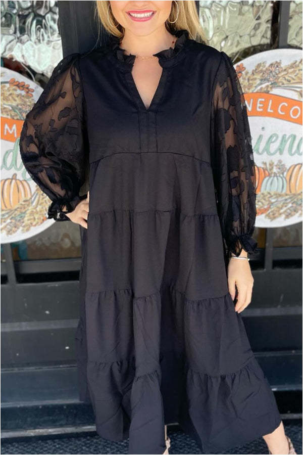 Ladies V-neck Layered Flowing Long Dress