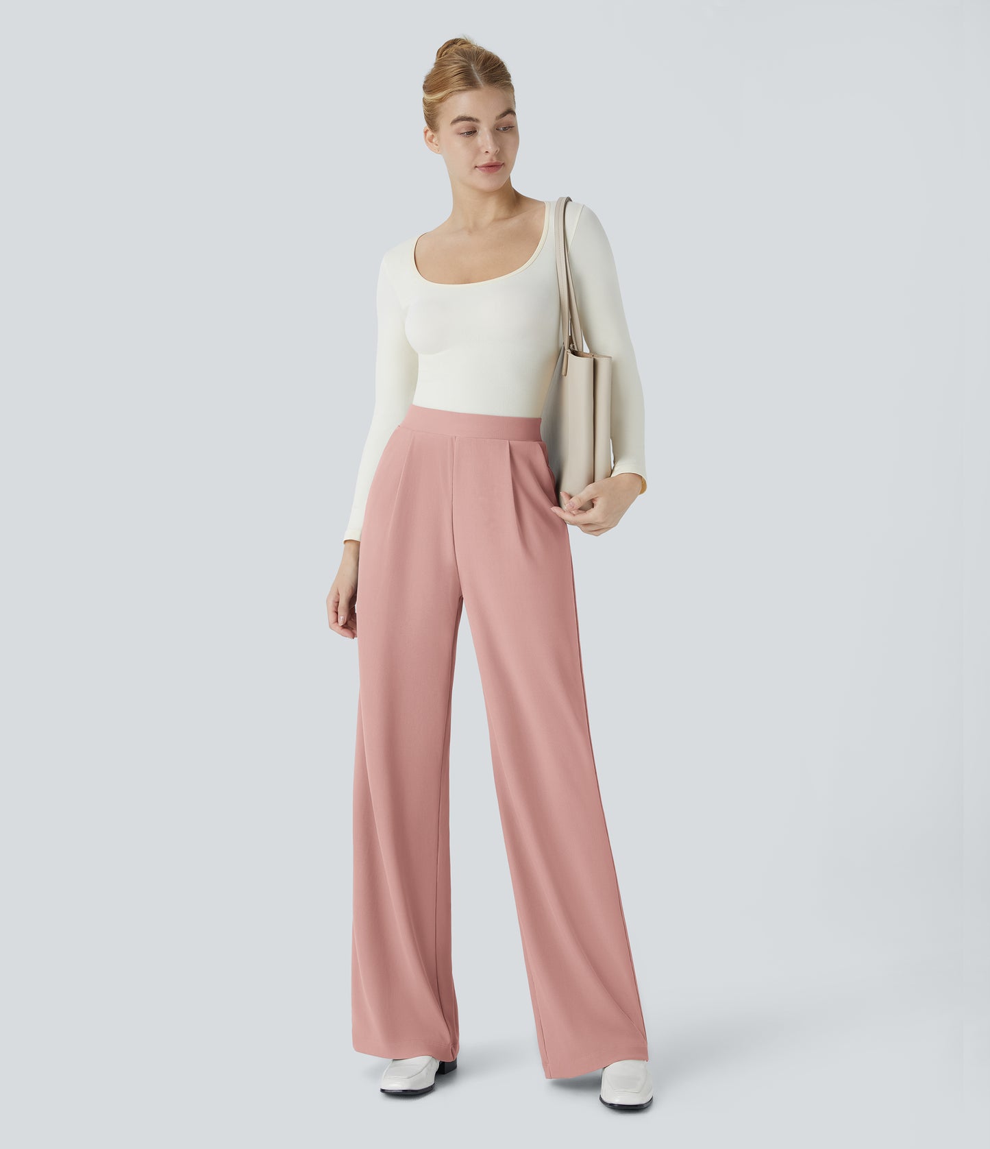 🎅Early Christmas Sale🎄High Waisted Body Sculpt Waist-Slimming Pocket Wide Leg Micro Waffle Work Pants