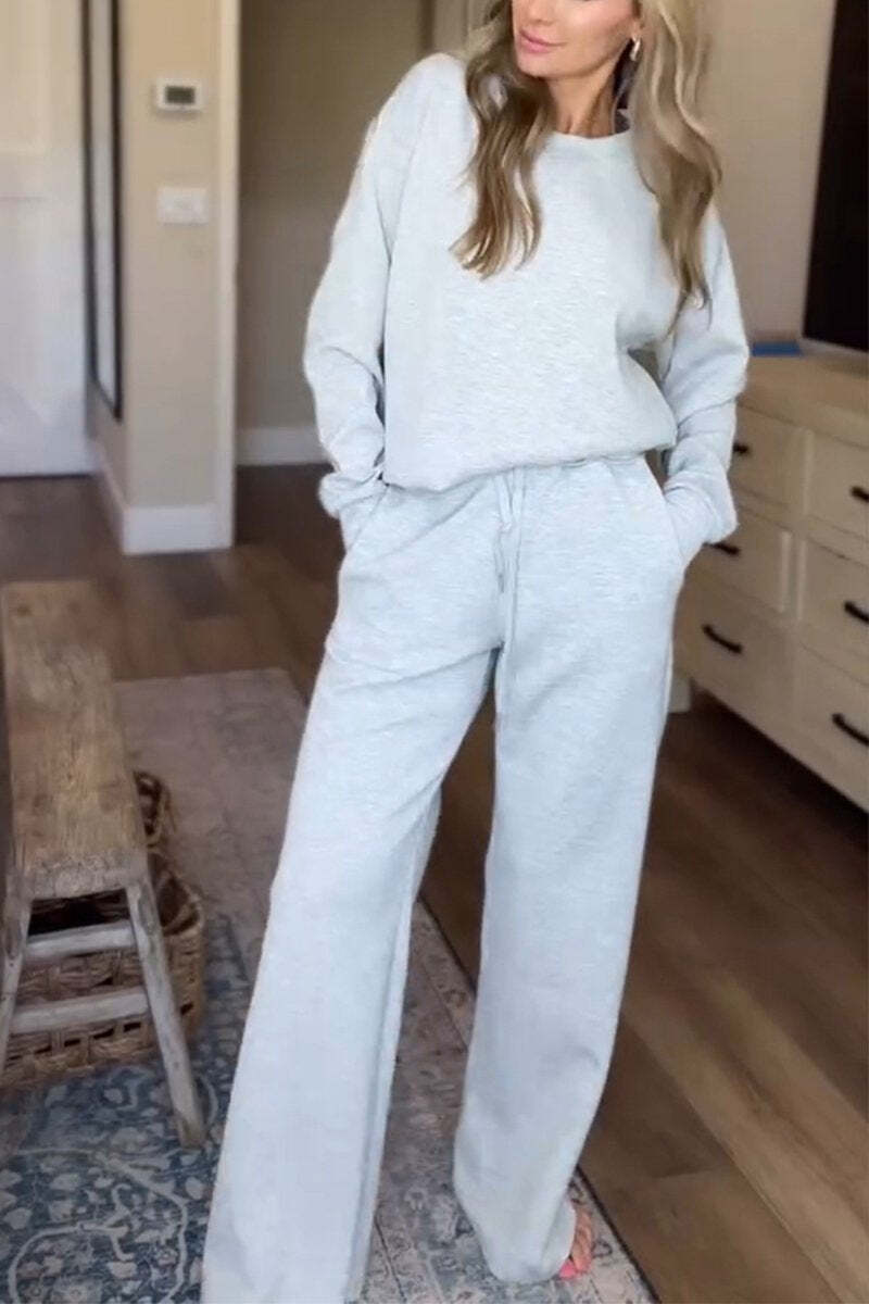 Women's casual 2025 round neck long sleeve two-piece suit