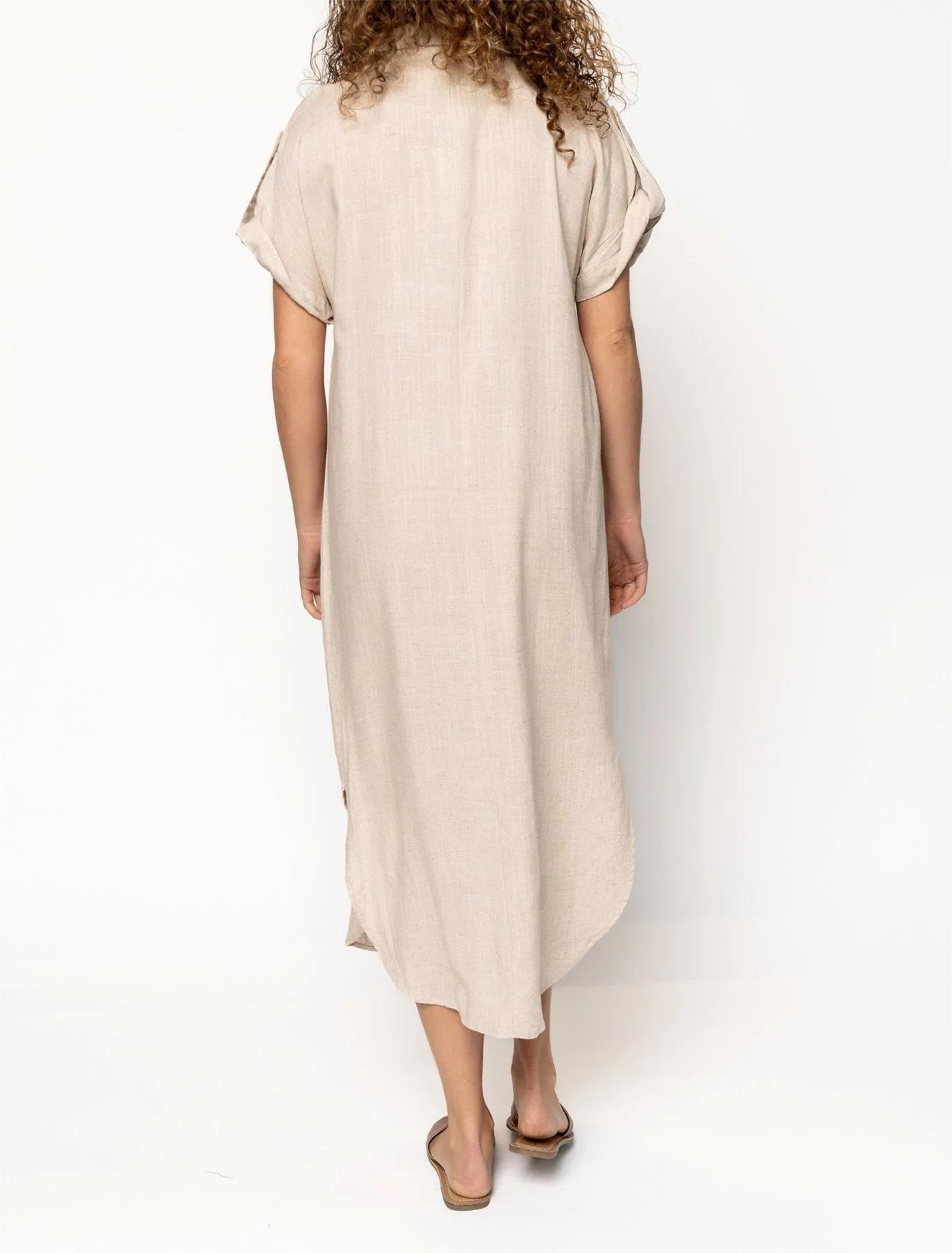 Women's Button Long Pocket Dress Slit Hem