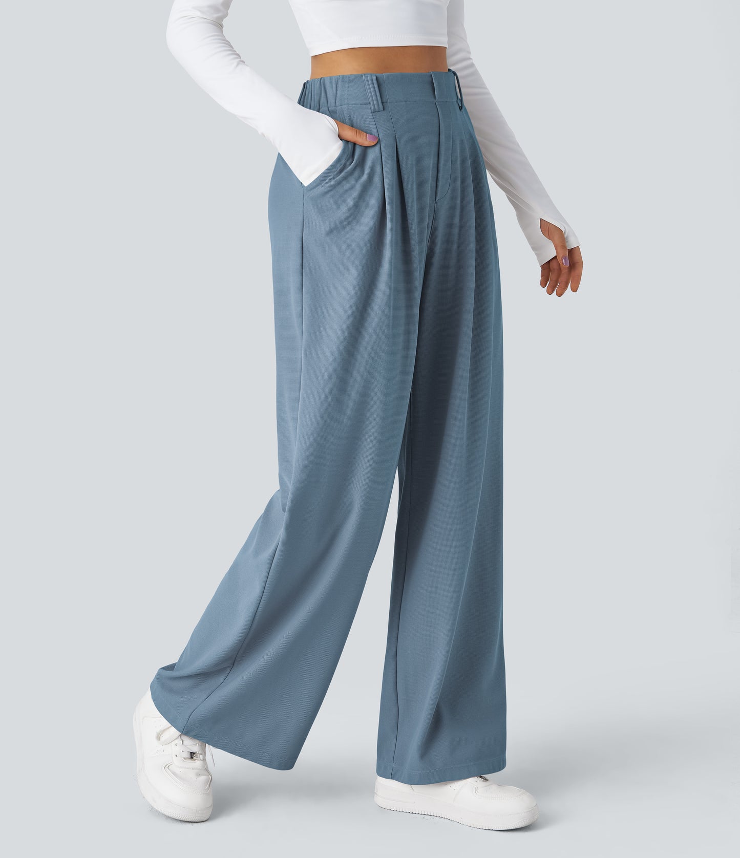 🎅Early Christmas Sale🎄Women’s High Waisted Side Pocket Wide Leg Waffle Work Pants