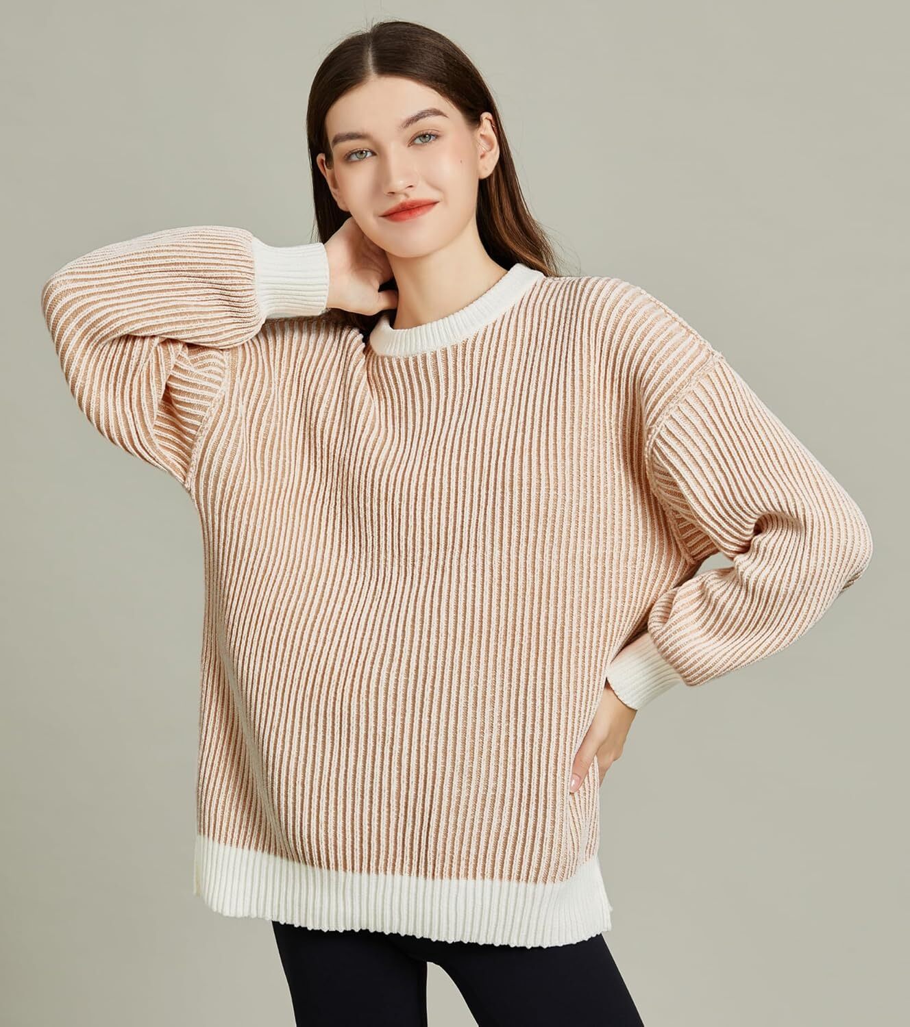 Beyond Chenille Sweater for Women Fall Casual Long Sleeve Crew Neck Pullover Rib Knit Blouse Tops