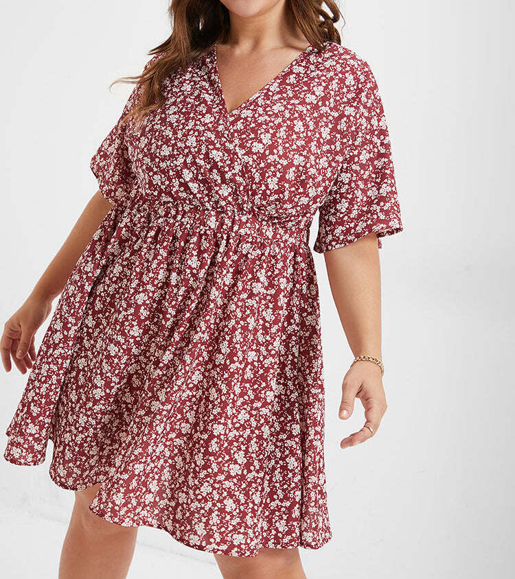 V Neck Flared Short Dress