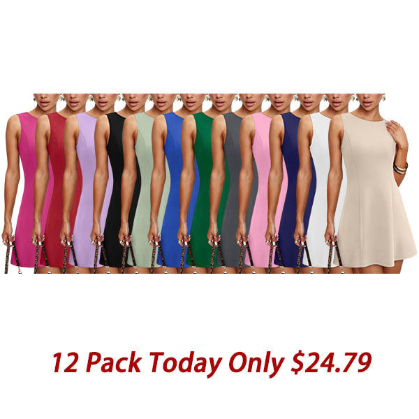 🌸Women's Summer A-Line Sleeveless Boat Neck Mini Dress Club Party Little Short Dresses