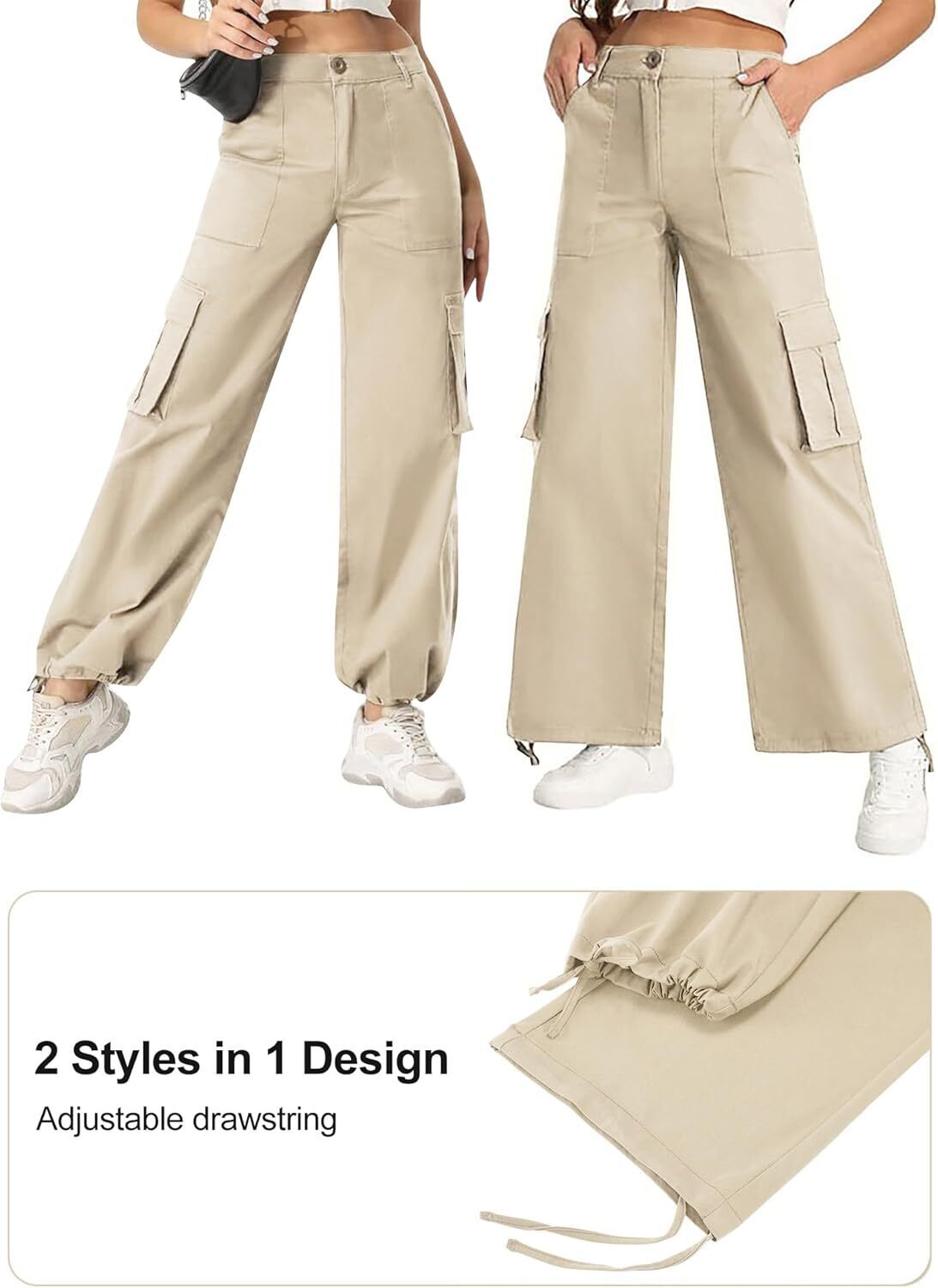 Women High Waisted Satin Cargo Pants Wide Leg Casual Pants multipocket model