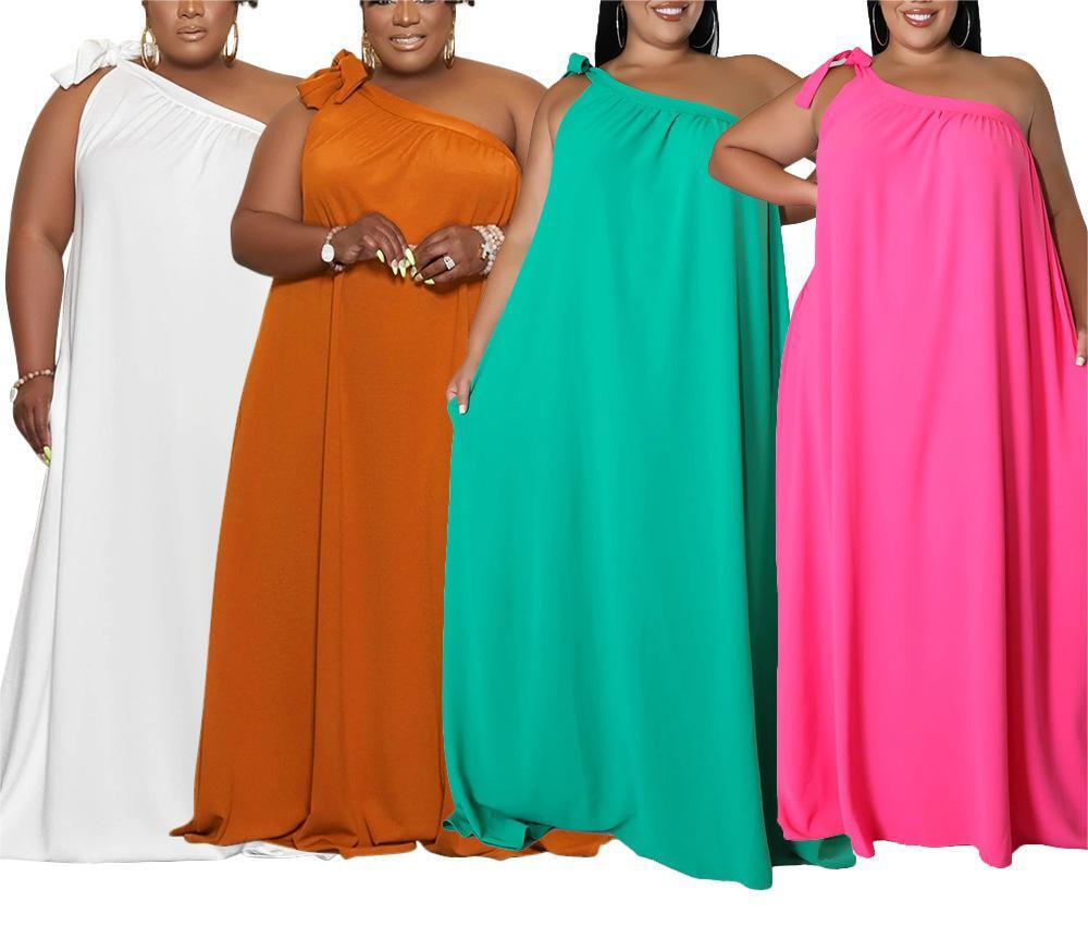 Plus Size One Shoulder Solid Maxi Dress