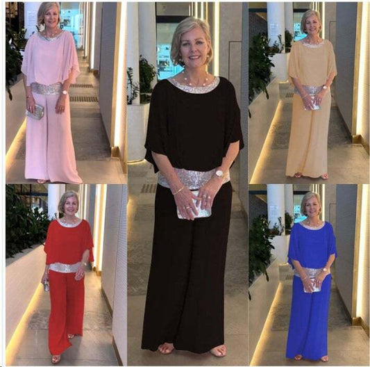 Sequined Colorblock Elegant Two-piece Set