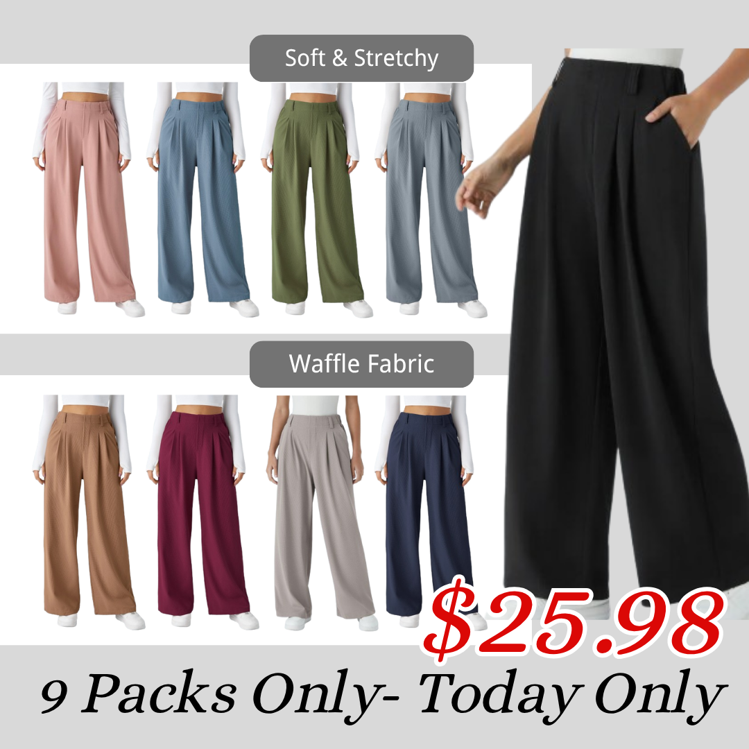 🎅Early Christmas Sale🎄Women’s High Waisted Side Pocket Wide Leg Waffle Work Pants