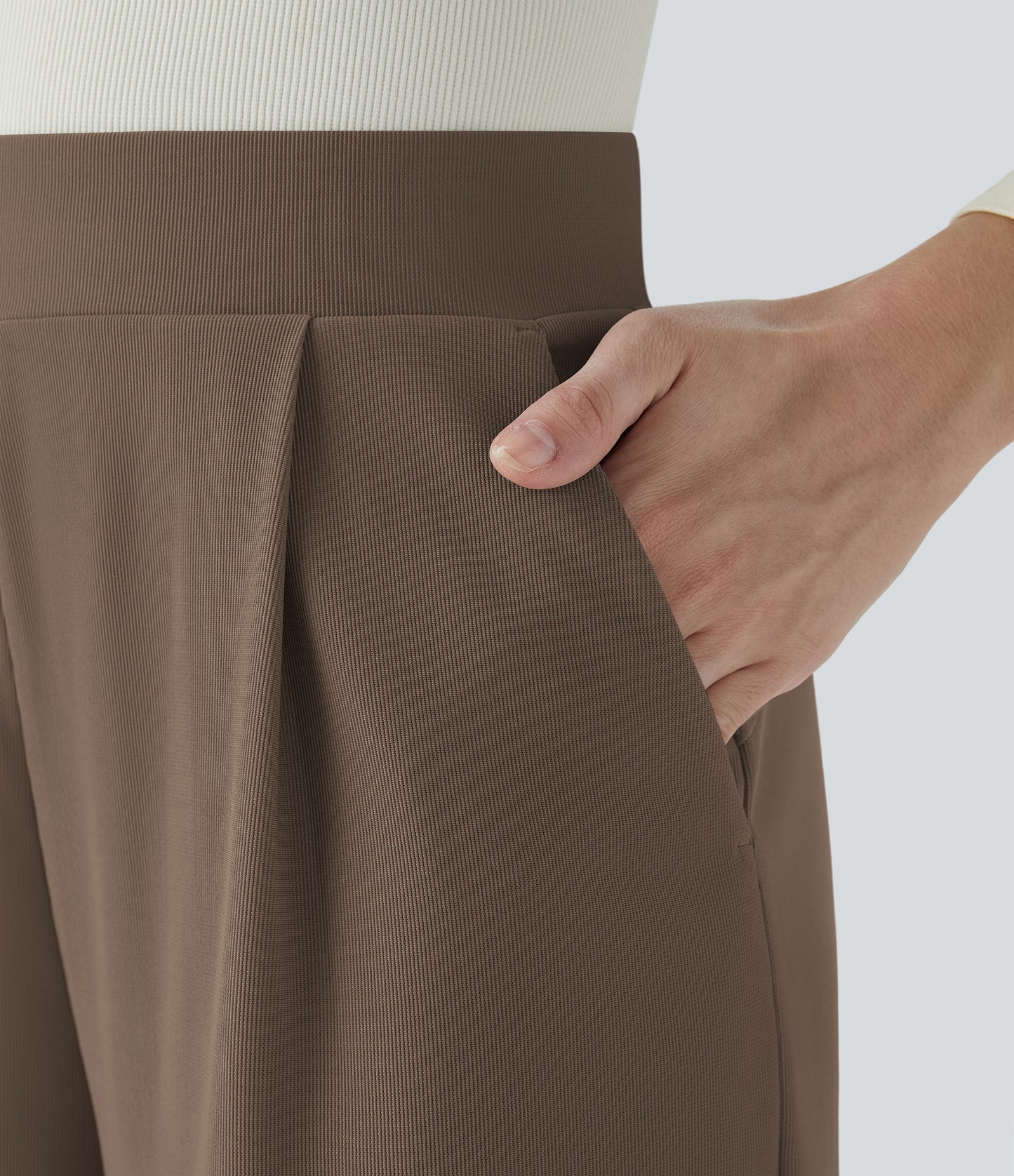 🎅Early Christmas Sale🎄High Waisted Body Sculpt Waist-Slimming Pocket Wide Leg Micro Waffle Work Pants