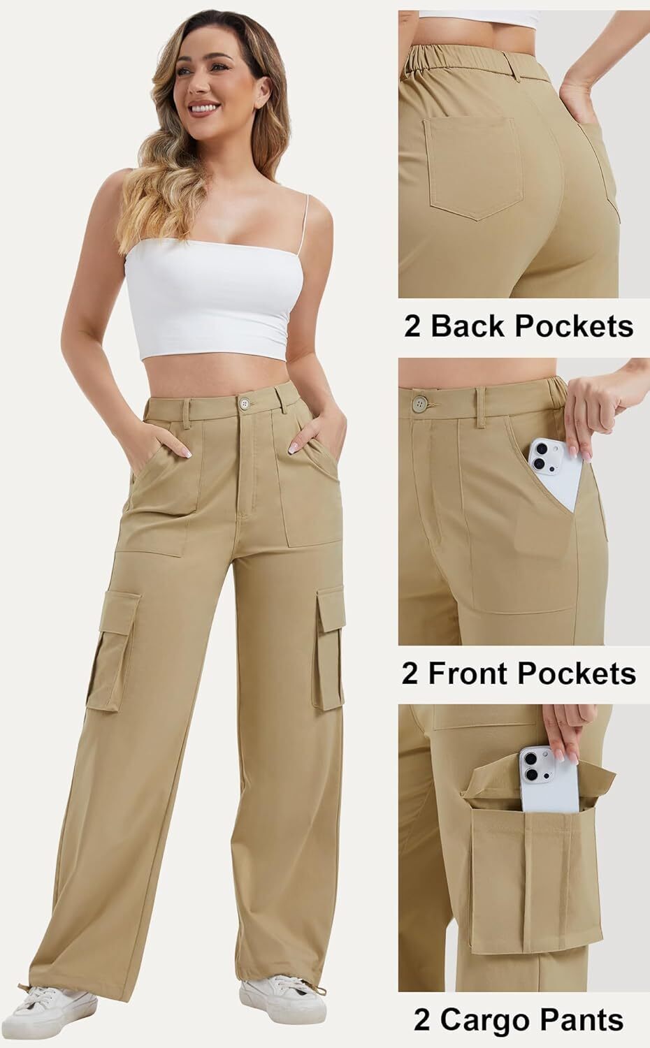 Women High Waisted Satin Cargo Pants Wide Leg Casual Pants multipocket model