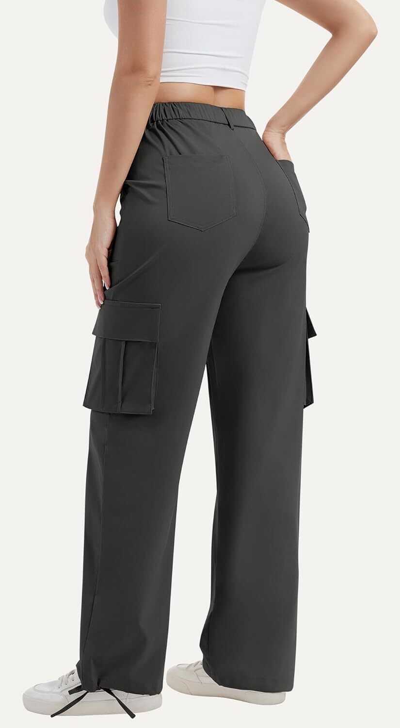 Women High Waisted Satin Cargo Pants Wide Leg Casual Pants multipocket model