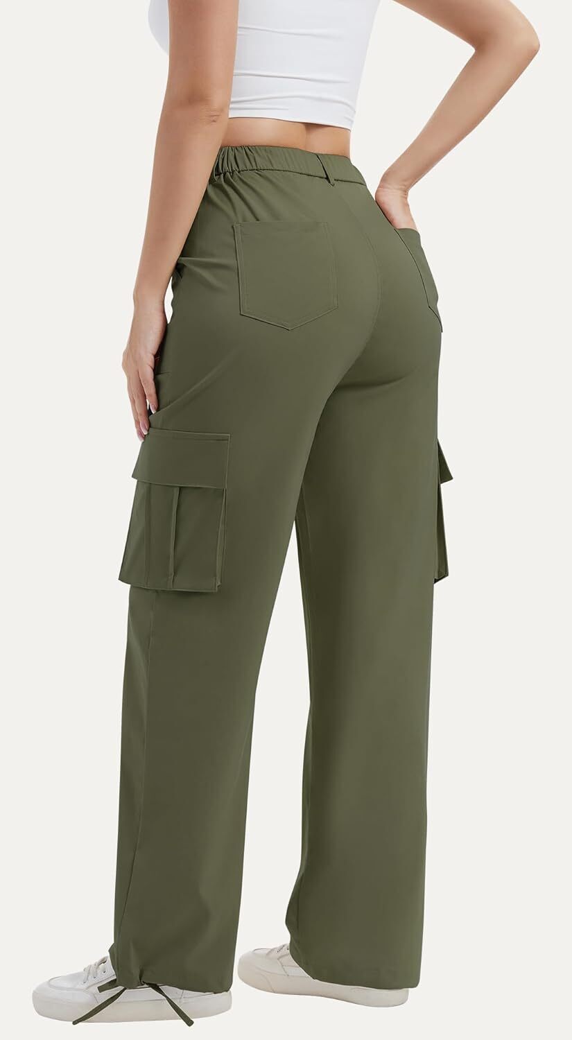 Women High Waisted Satin Cargo Pants Wide Leg Casual Pants multipocket model