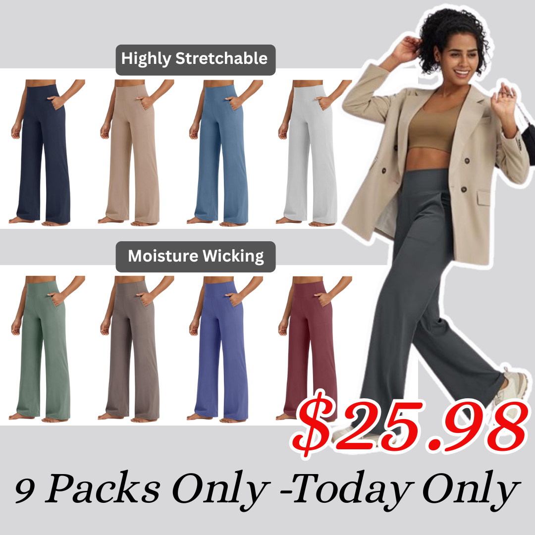 👻Halloween Flash Sale-High Stretch Yoga Pants Women Soft High Waisted Casual Wide Leg Pants with Pockets