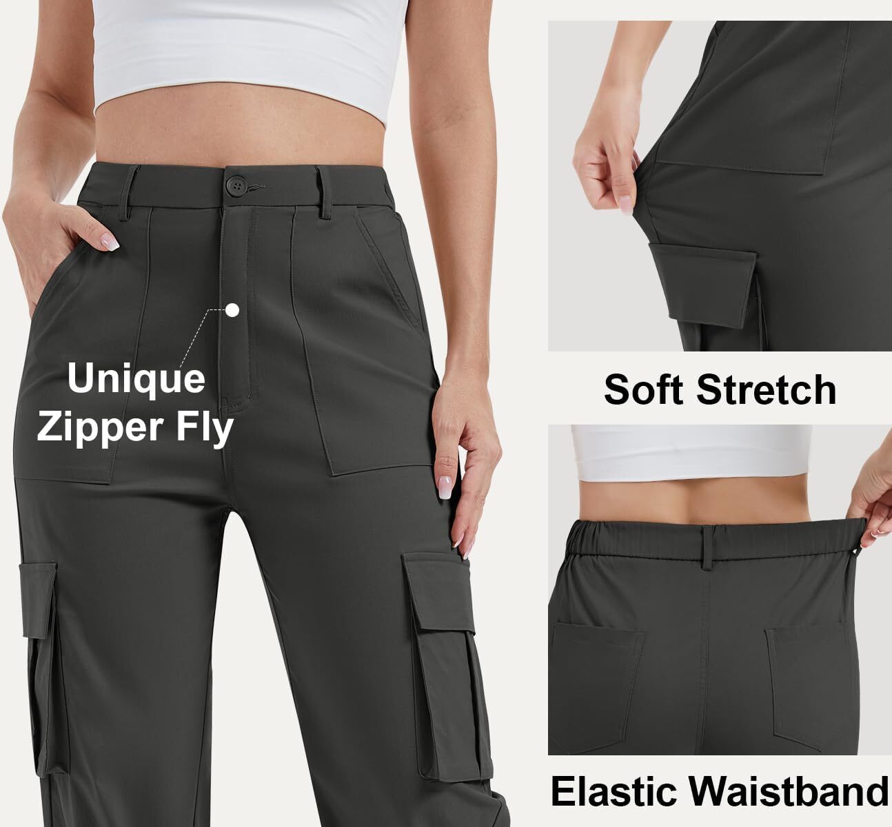 Women High Waisted Satin Cargo Pants Wide Leg Casual Pants multipocket model