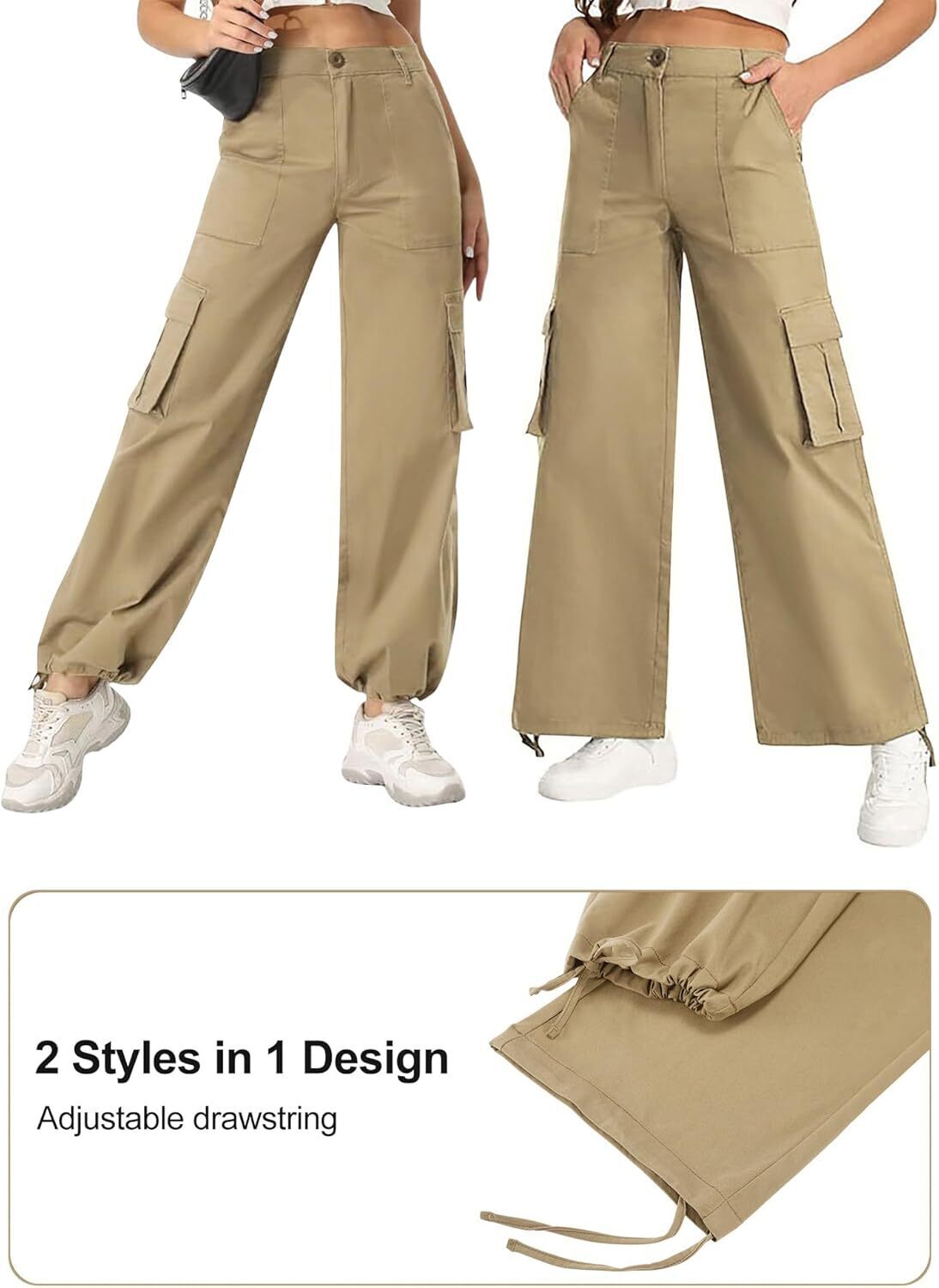 Women High Waisted Satin Cargo Pants Wide Leg Casual Pants multipocket model