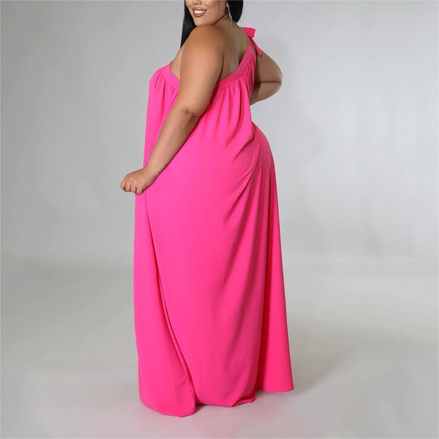 Plus Size One Shoulder Solid Maxi Dress