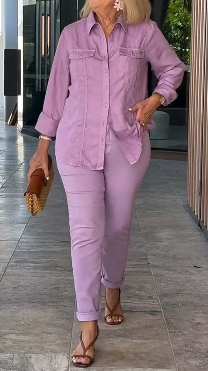 New arrival ladies cotton and linen round collar button casual suit