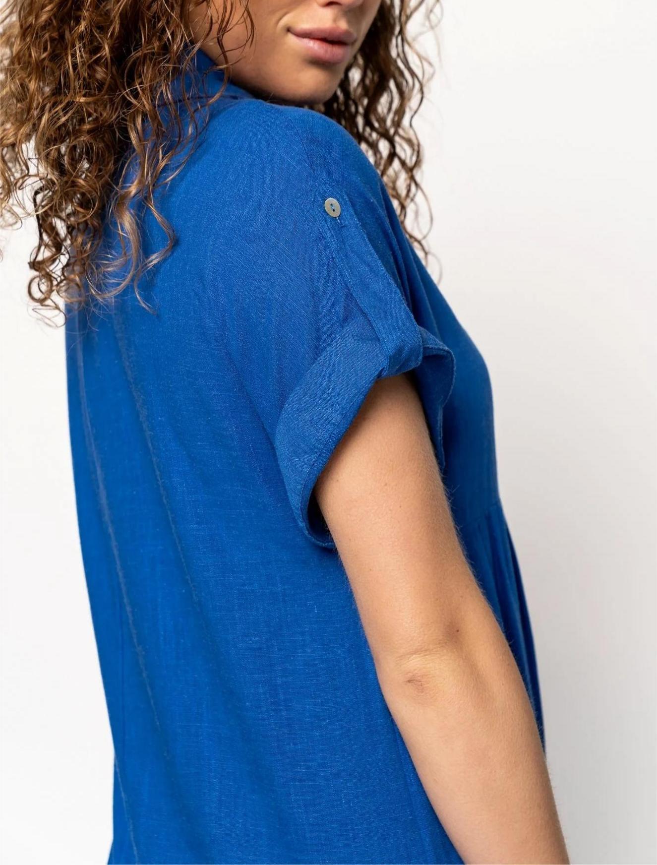 Women's Button Long Pocket Dress Slit Hem