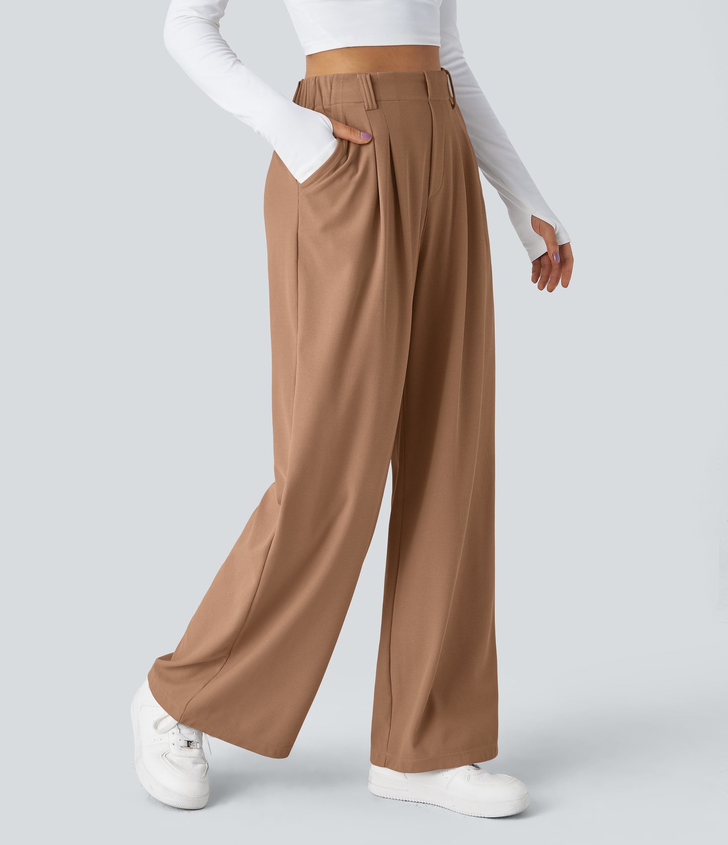 🎅Early Christmas Sale🎄Women’s High Waisted Side Pocket Wide Leg Waffle Work Pants