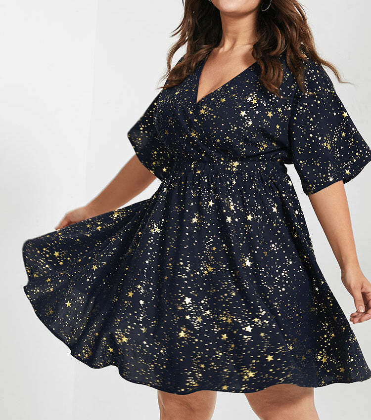 V Neck Flared Short Dress