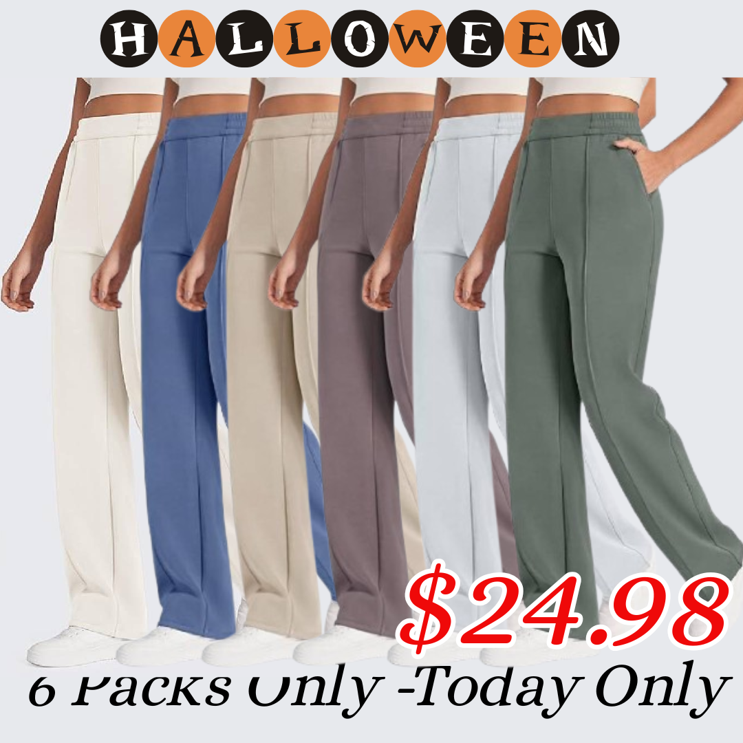 Halloween Sale🎃Women Wide Leg Sweatpants with Pockets Yoga Pants Casual Lounge Trousers