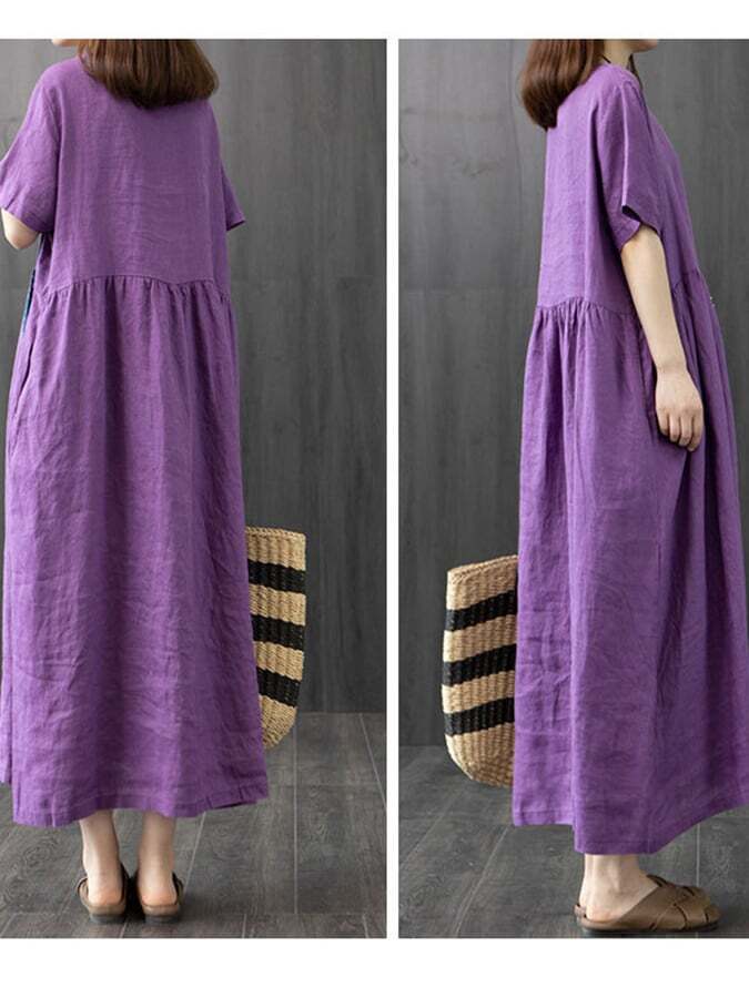 Solid Loose Lace Up Panel Pocket Dress