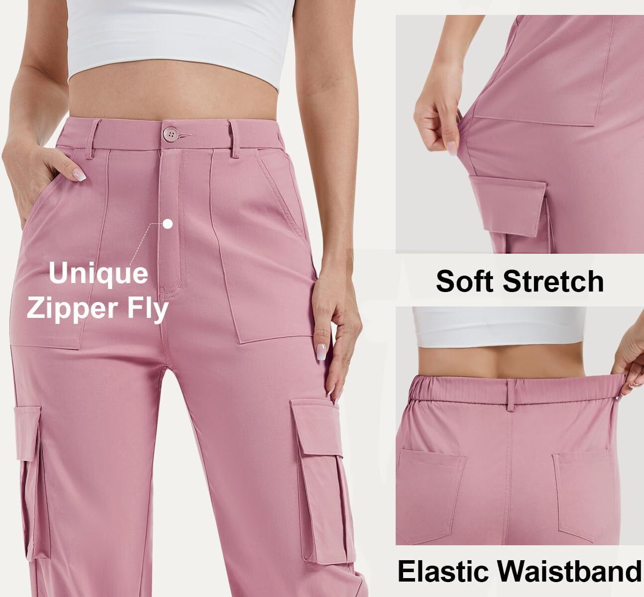 Women High Waisted Satin Cargo Pants Wide Leg Casual Pants multipocket model