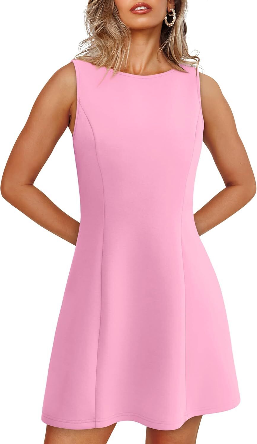 🌸Women's Summer A-Line Sleeveless Boat Neck Mini Dress Club Party Little Short Dresses
