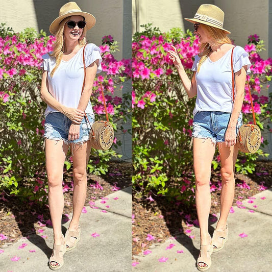 T&Twenties Womens Summer Tops Ruffle Short Sleeve Tunic Tops V Neck Loose Fit Flowy T-Shirts