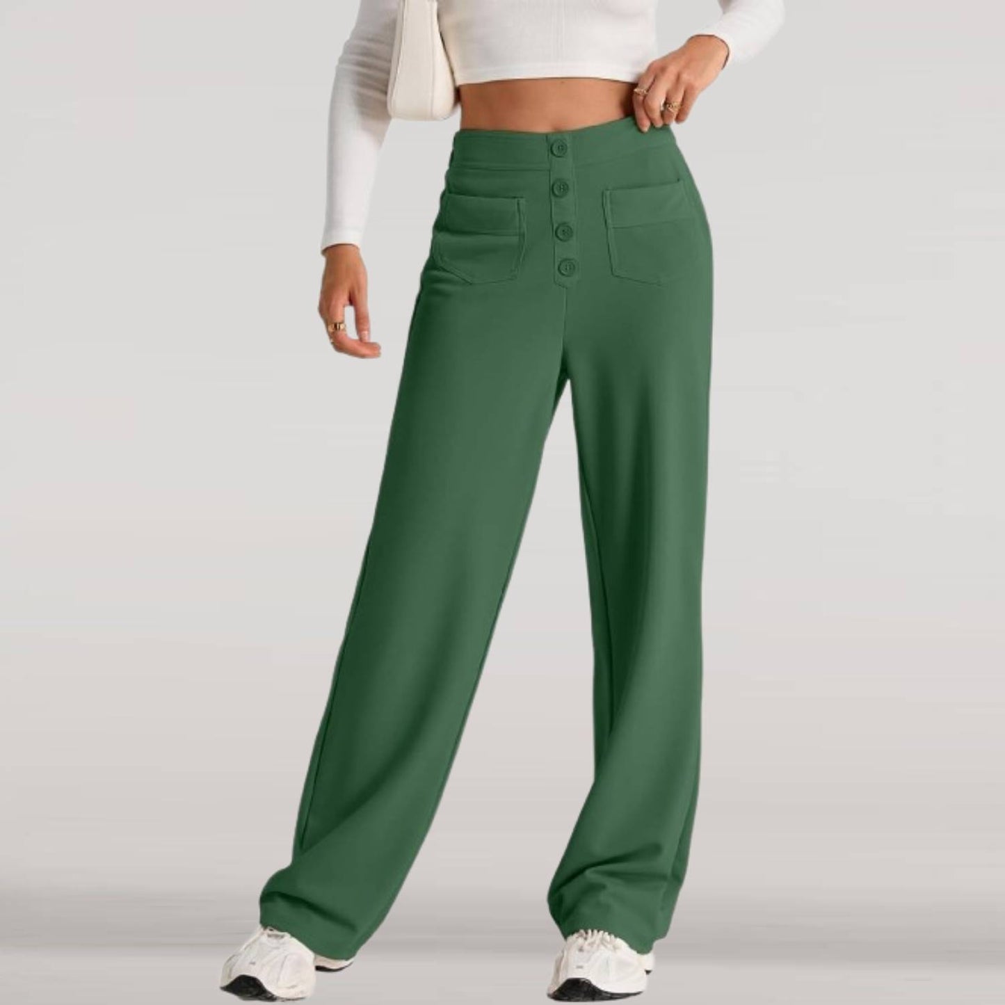 ⏰Womens High Waist Button Stretchy Work Pants Straight Leg Office Dress Pant Business Casual Trousers with Pocket