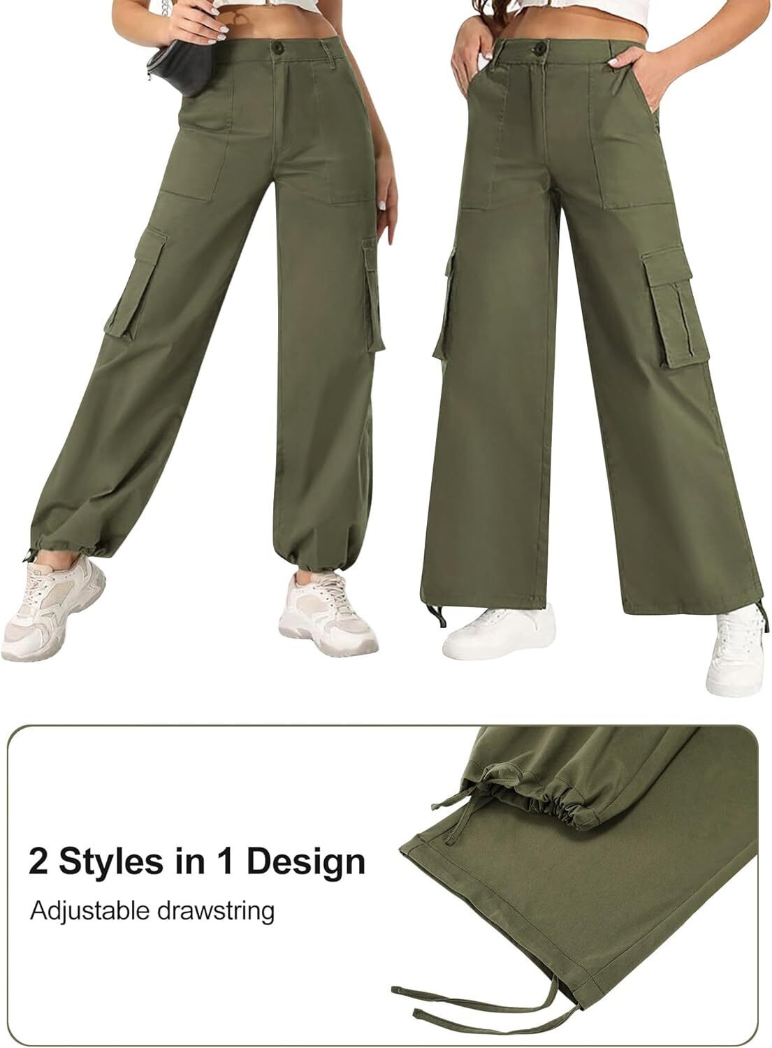 Women High Waisted Satin Cargo Pants Wide Leg Casual Pants multipocket model