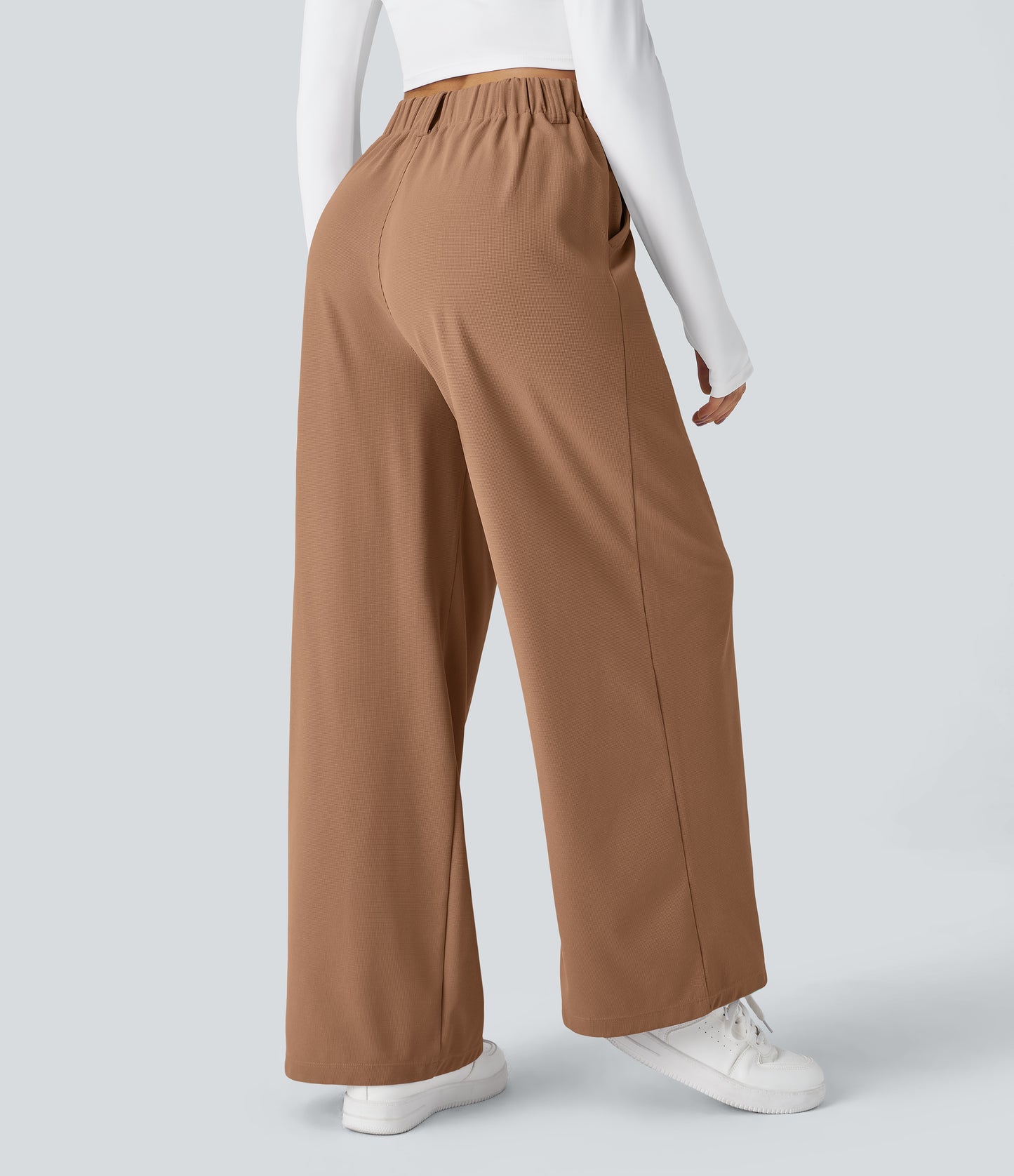 🎅Early Christmas Sale🎄Women’s High Waisted Side Pocket Wide Leg Waffle Work Pants