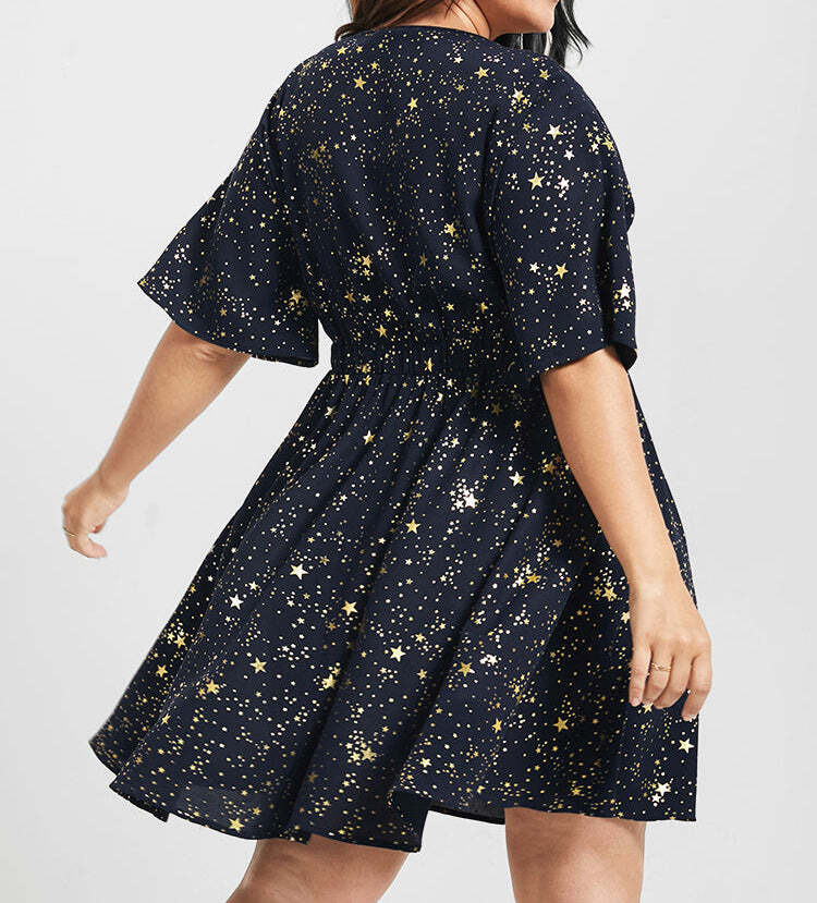 V Neck Flared Short Dress