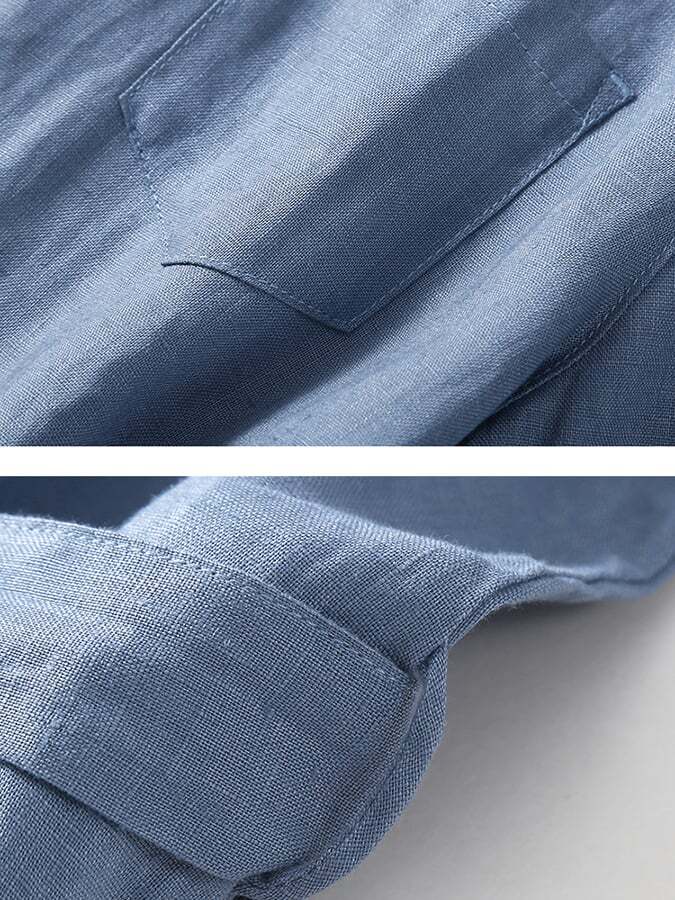 Cotton And Linen Solid Color Shirt Collar Belt Dress