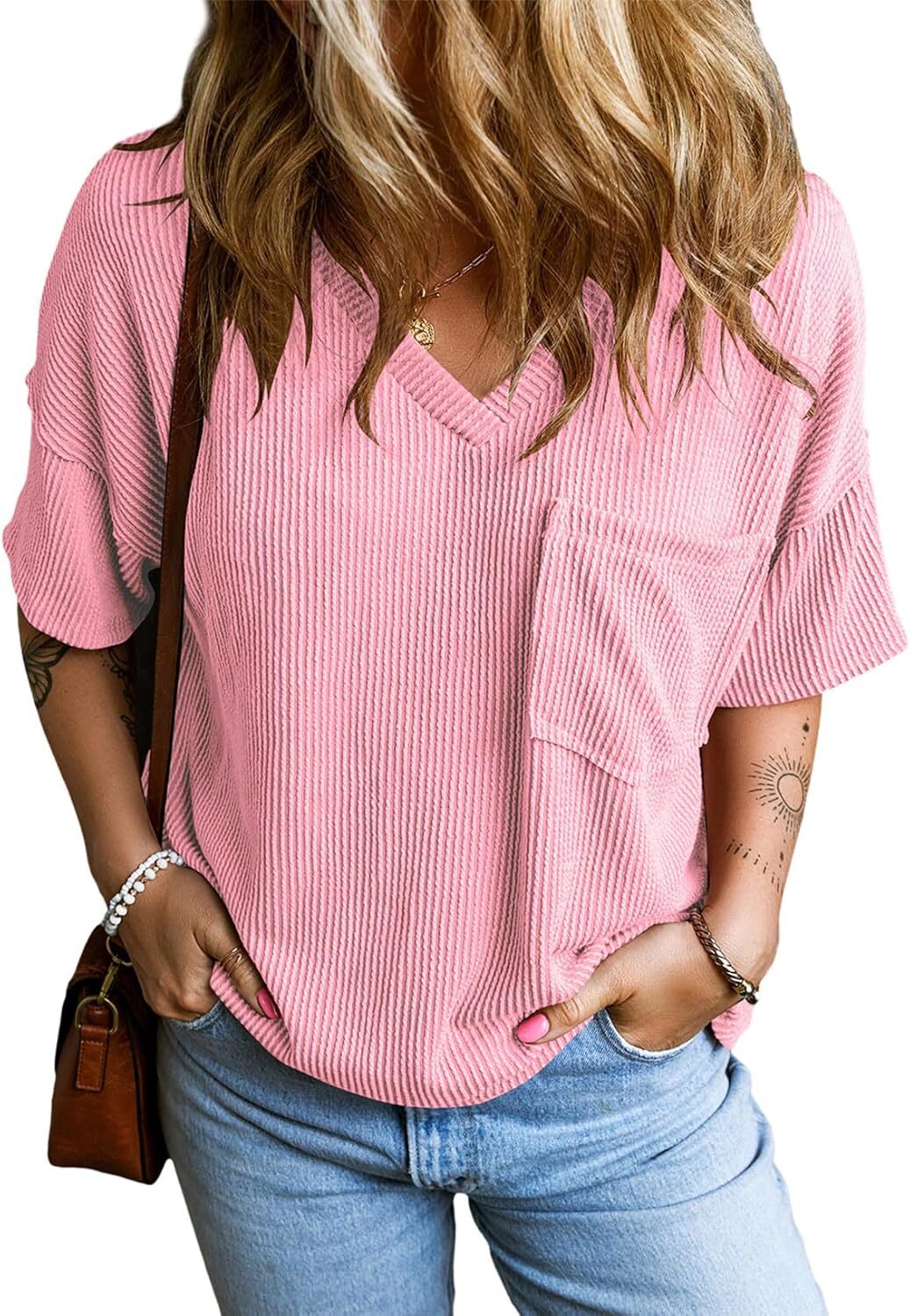 8 Packs ONLY $23.99- Womens Summer Tops Oversized T Shirts Short Sleeve Blouses for Women Dressy Casual Work Outfits