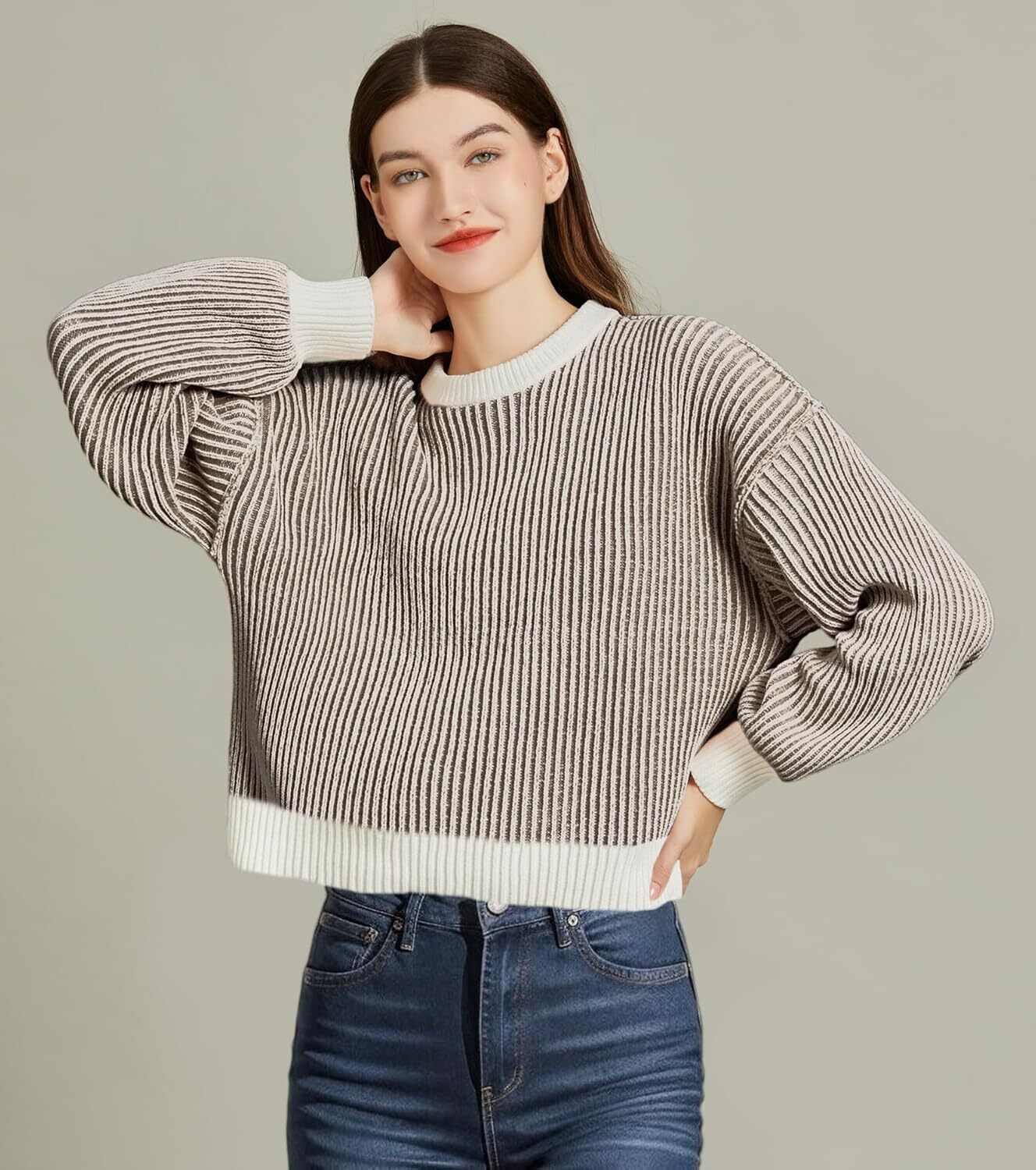 Beyond Chenille Sweater for Women Fall Casual Long Sleeve Crew Neck Pullover Rib Knit Blouse Tops