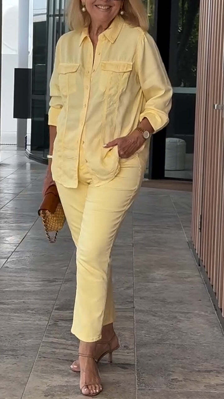 New arrival ladies cotton and linen round collar button casual suit