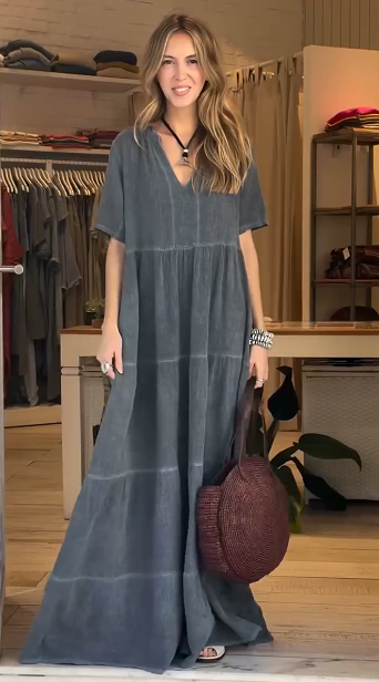 Ladies Cotton and Linen Elegant Vintage Dress