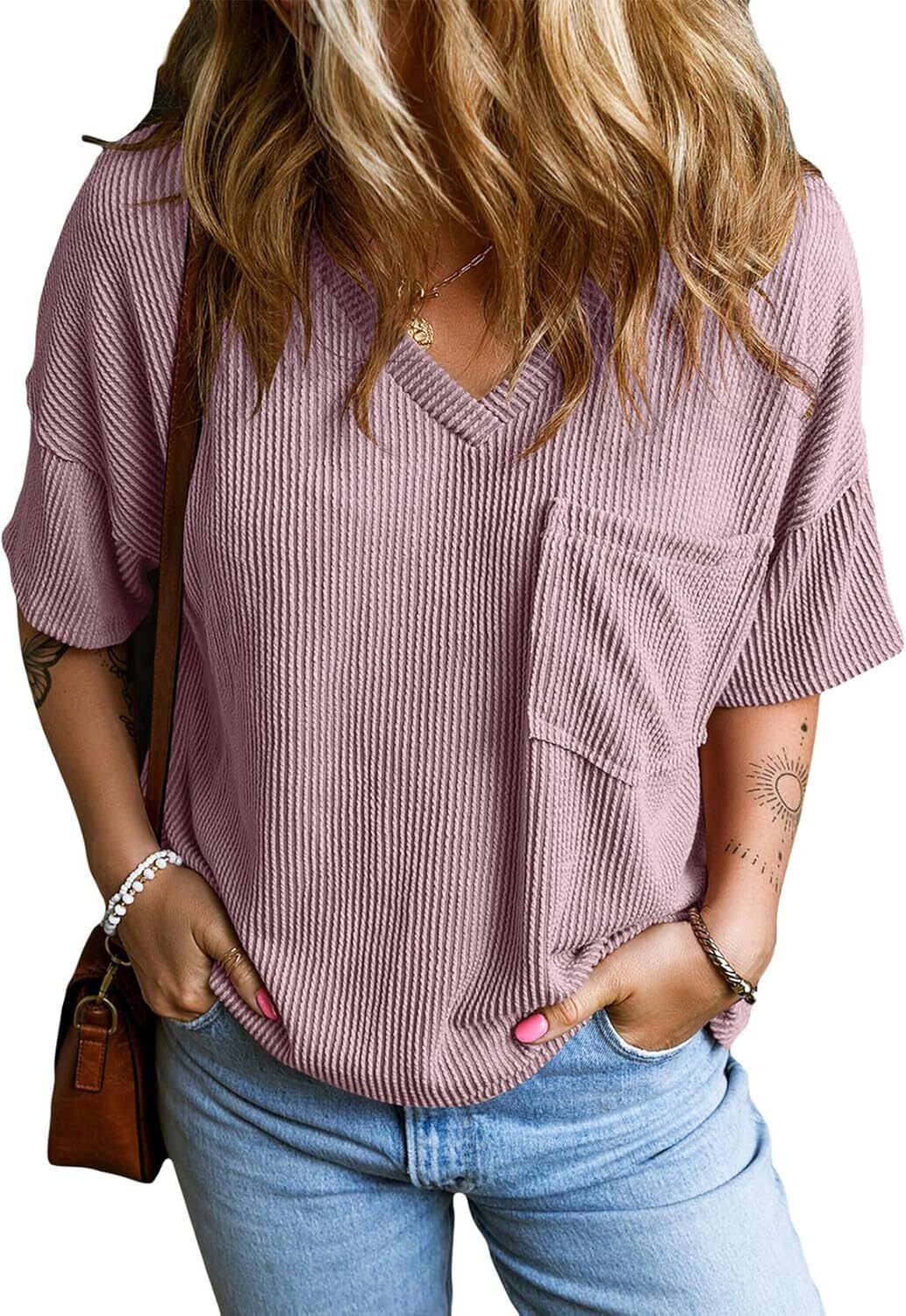 8 Packs ONLY $23.99- Womens Summer Tops Oversized T Shirts Short Sleeve Blouses for Women Dressy Casual Work Outfits