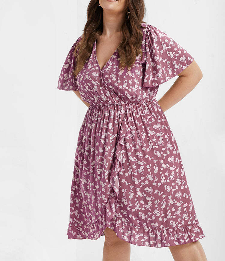 Ditsy Floral Ruffles Elastic Waist Wrap Dress