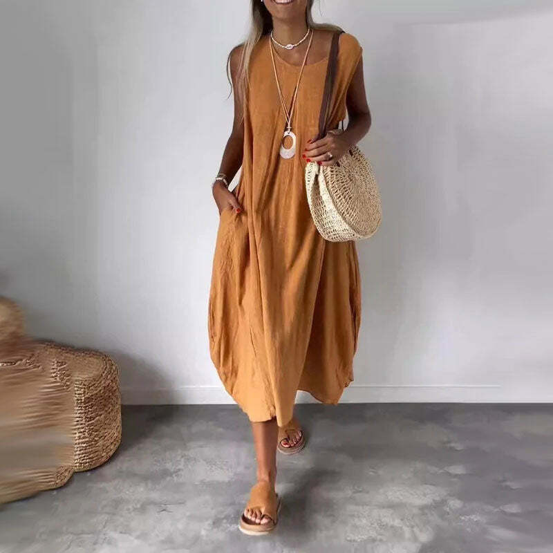 Sleeveless style, reveals slender arms, this dress makes you more charming in summer!