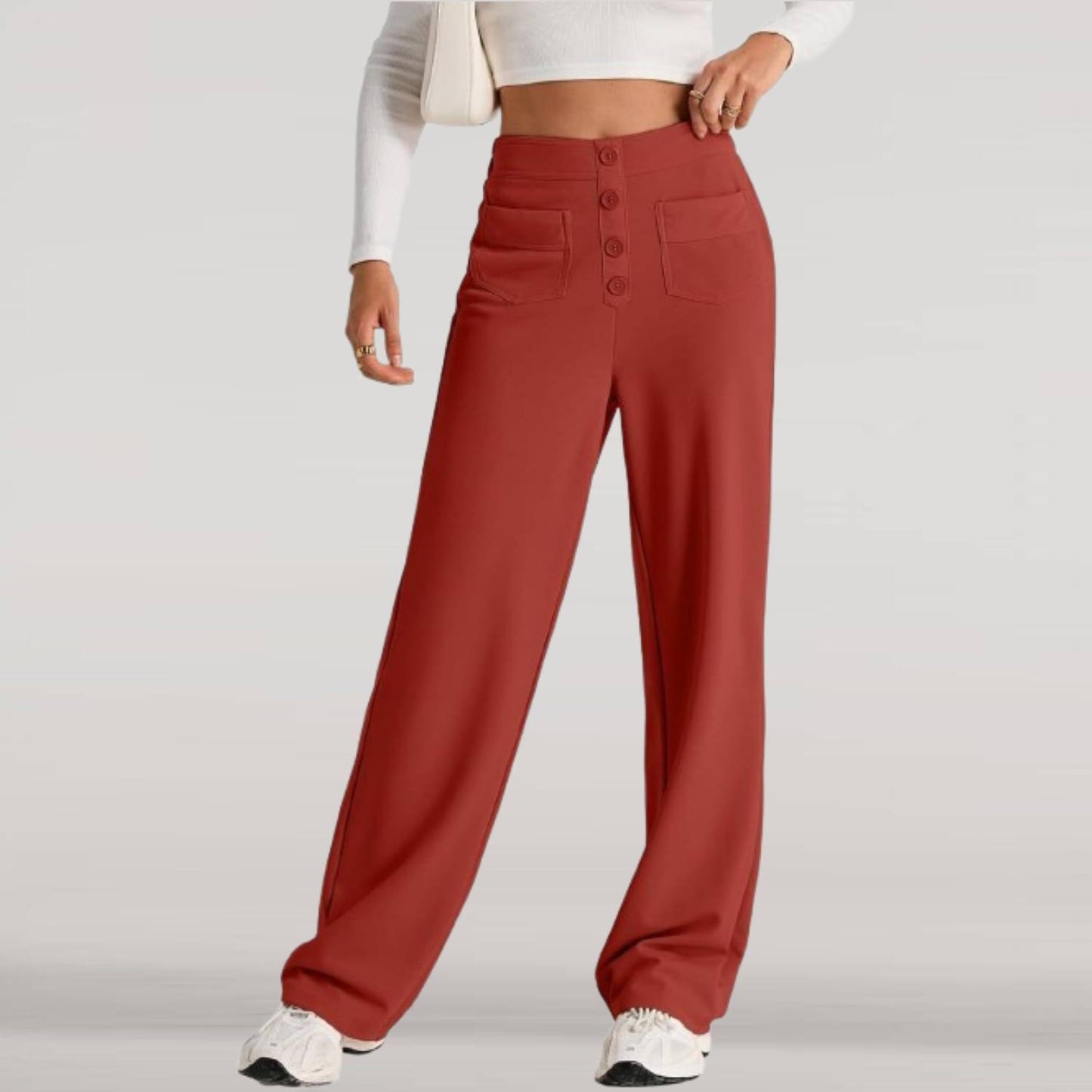 ⏰Womens High Waist Button Stretchy Work Pants Straight Leg Office Dress Pant Business Casual Trousers with Pocket