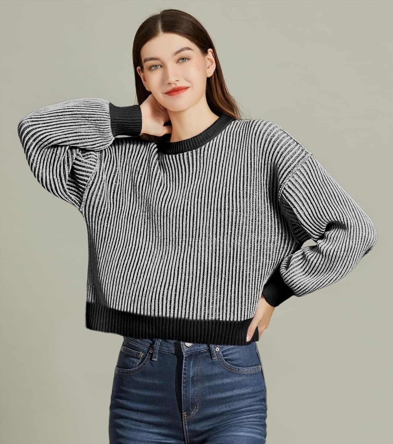Beyond Chenille Sweater for Women Fall Casual Long Sleeve Crew Neck Pullover Rib Knit Blouse Tops