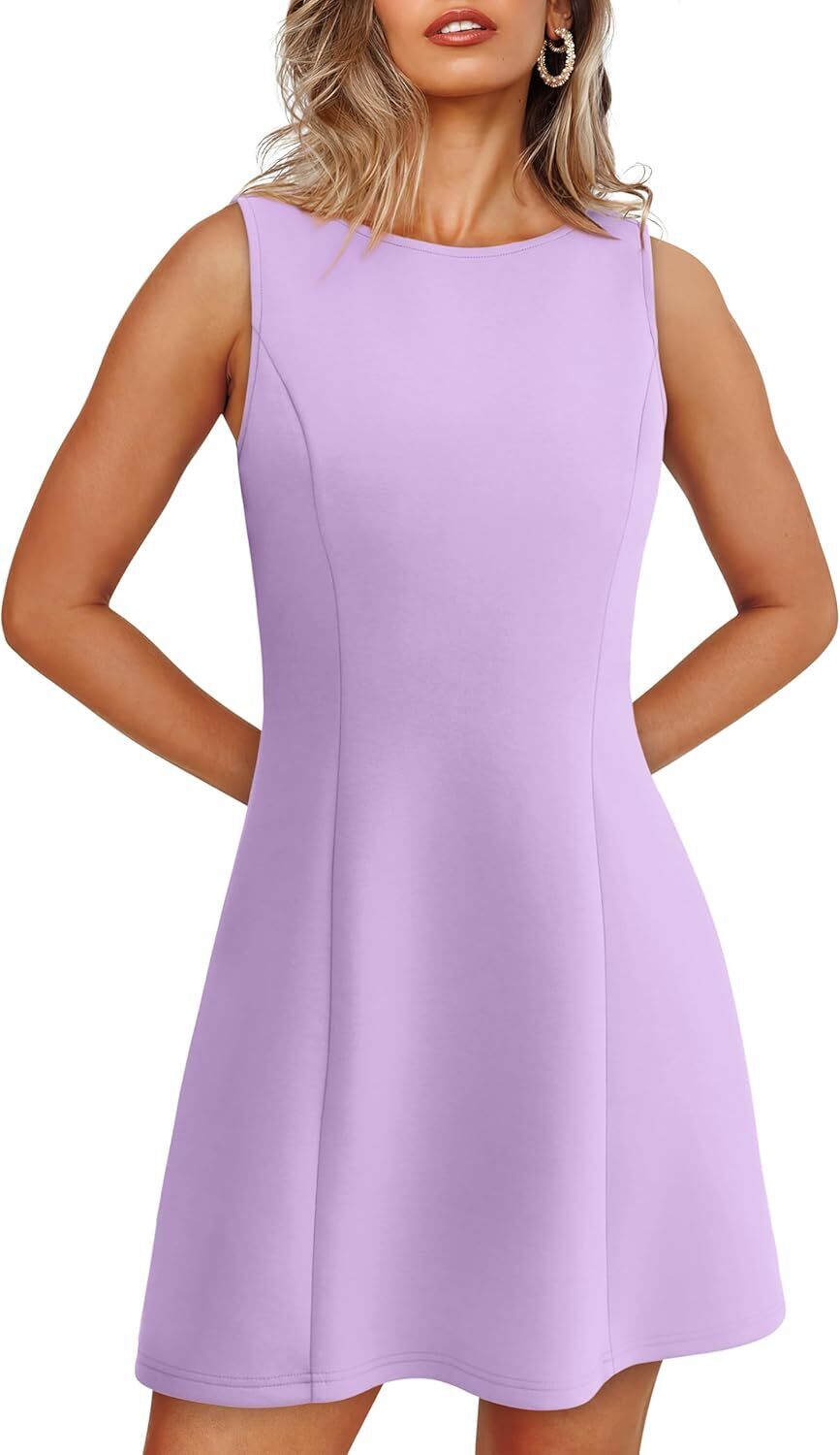 🌸Women's Summer A-Line Sleeveless Boat Neck Mini Dress Club Party Little Short Dresses