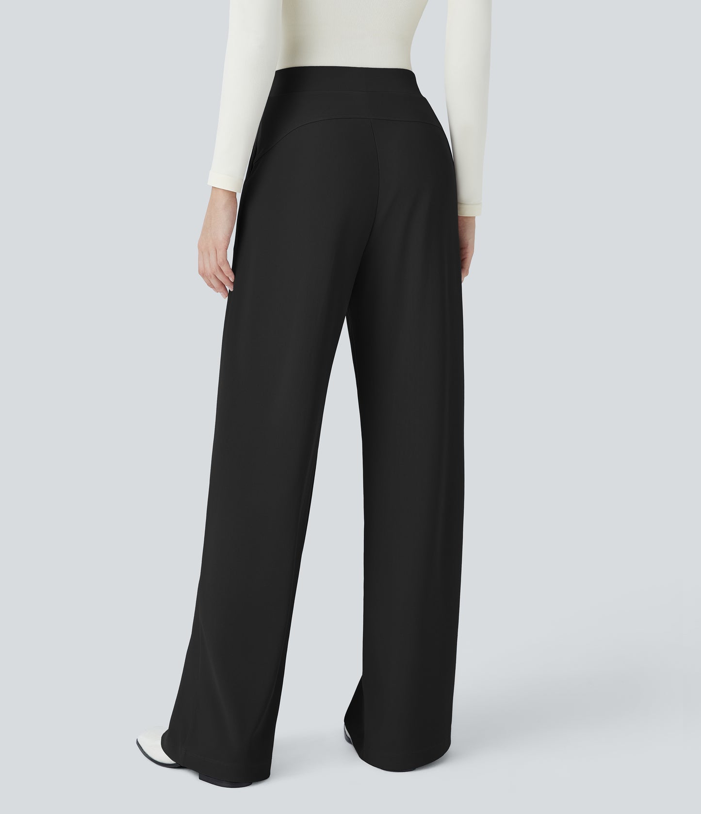 🎅Early Christmas Sale🎄High Waisted Body Sculpt Waist-Slimming Pocket Wide Leg Micro Waffle Work Pants