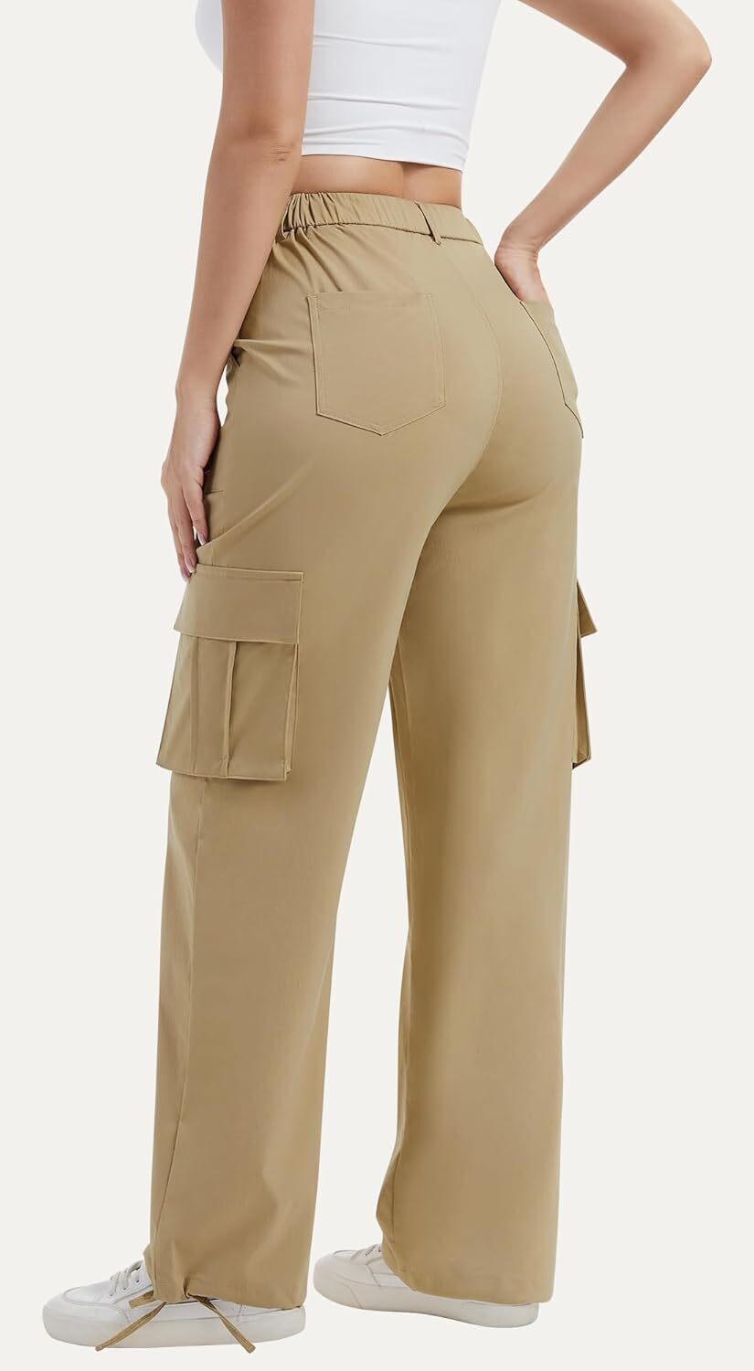 Women High Waisted Satin Cargo Pants Wide Leg Casual Pants multipocket model