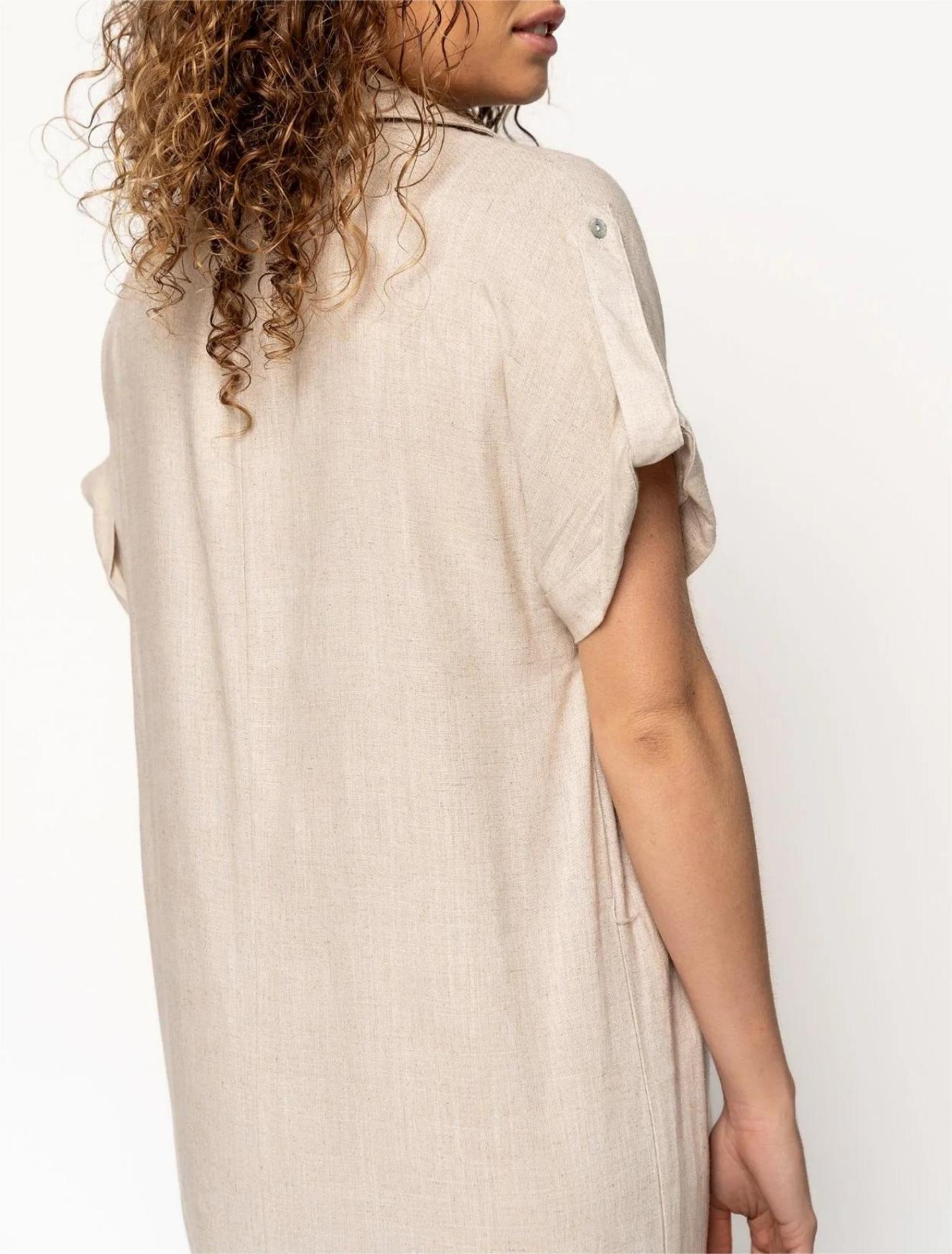 Women's Button Long Pocket Dress Slit Hem