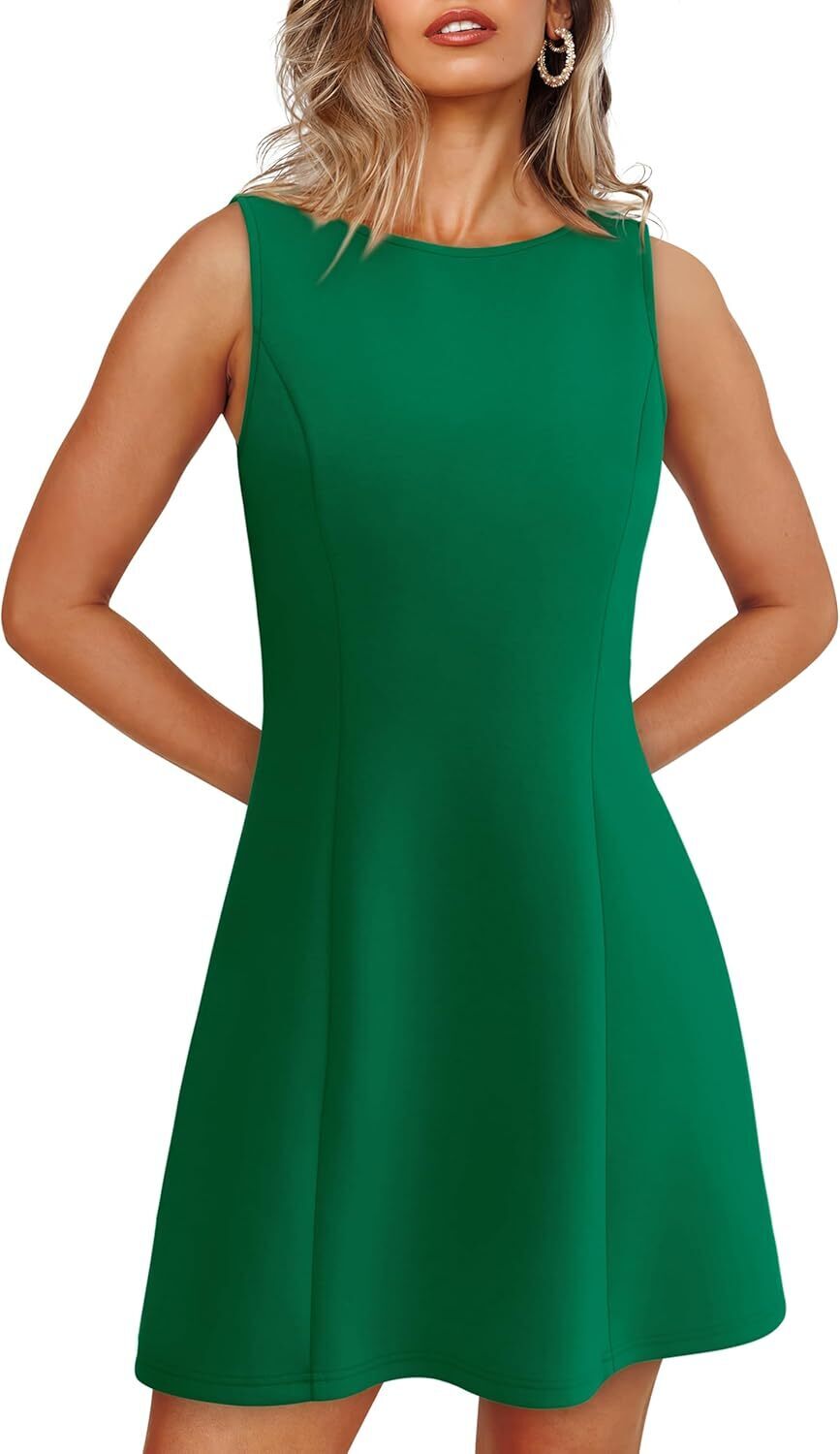 🌸Women's Summer A-Line Sleeveless Boat Neck Mini Dress Club Party Little Short Dresses