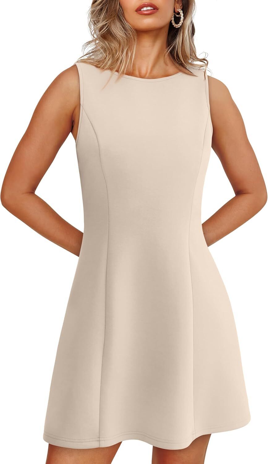 🌸Women's Summer A-Line Sleeveless Boat Neck Mini Dress Club Party Little Short Dresses